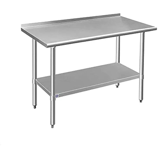 48x24 Inches Stainless Steel Table with Backsplash, NSF Metal Table with Adjustable Under Shelf and Foot - greenish