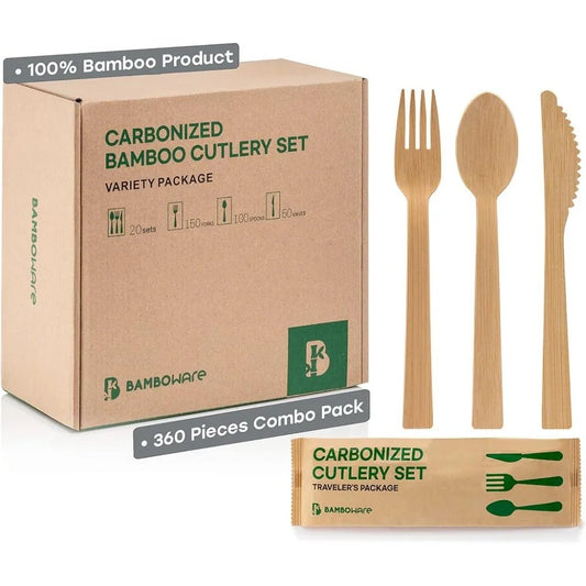 Bamboo Utensils - 360PCS Combo Pack Carbonized Bamboo Cutlery - US Shipping - greenish