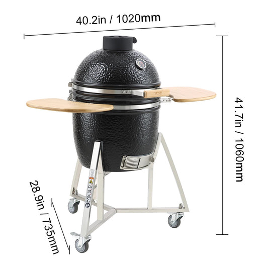 Ceramic Charcoal Grill 18/24inch with Cover and Cart - greenish